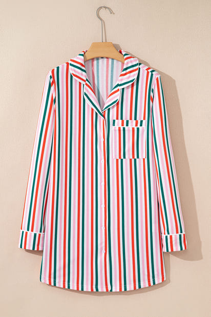 Pink Stripe Christmas Long Sleeve Shirt Style Lounge Dress