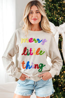 Beige merry little thing Corded Letter Graphic Ribbed Loose Sweatshirt