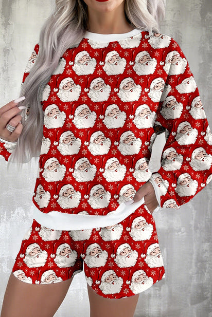 Red Ho Ho Ho Christmas Fashion Print 2pcs Lounge Short Set