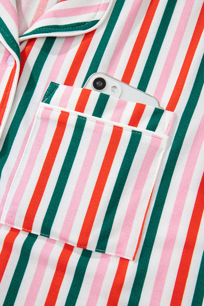 Pink Stripe Christmas Long Sleeve Shirt Style Lounge Dress