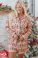 Pink Nutcracker March Long Sleeve Button Up 2pcs Pajama Short Set