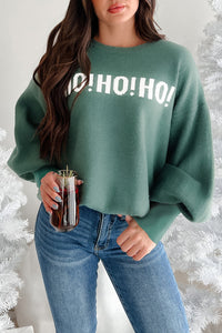 Blackish Green HO HO HO MERRY CHRISTMAS Drop Shoulder Loose Sweater