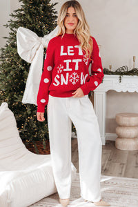 Red Dahlia LET IT SNOW Graphic Christmas Holiday Loose Sweater