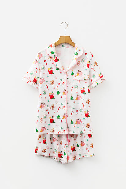 White Christmas Spirits Shirt Style 2pcs Short Pajama Set