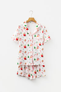White Christmas Spirits Shirt Style 2pcs Short Pajama Set
