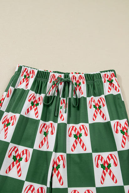 Green Holly Jolly Checkered Pattern 2pcs Long Pajama Set