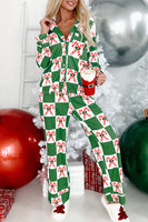 Green Holly Jolly Checkered Pattern 2pcs Long Pajama Set