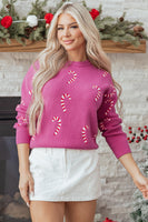 Sachet Pink Christmas Candy Cane Holiday Drop Shoulder Sweater