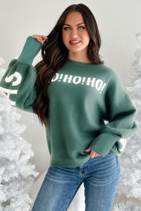 Blackish Green HO HO HO MERRY CHRISTMAS Drop Shoulder Loose Sweater