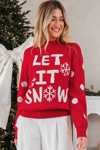Red Dahlia LET IT SNOW Graphic Christmas Holiday Loose Sweater
