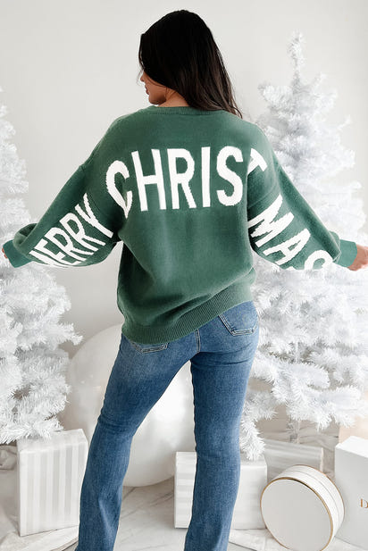 Blackish Green HO HO HO MERRY CHRISTMAS Drop Shoulder Loose Sweater