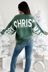 Blackish Green HO HO HO MERRY CHRISTMAS Drop Shoulder Loose Sweater