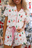White Christmas Spirits Shirt Style 2pcs Short Pajama Set
