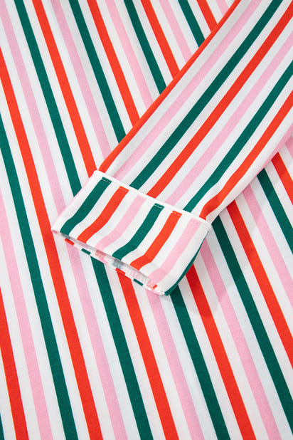 Pink Stripe Christmas Long Sleeve Shirt Style Lounge Dress