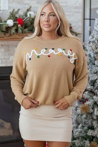 Smoke Gray Merry Colorful Dot Detail Christmas Dolman Sweater